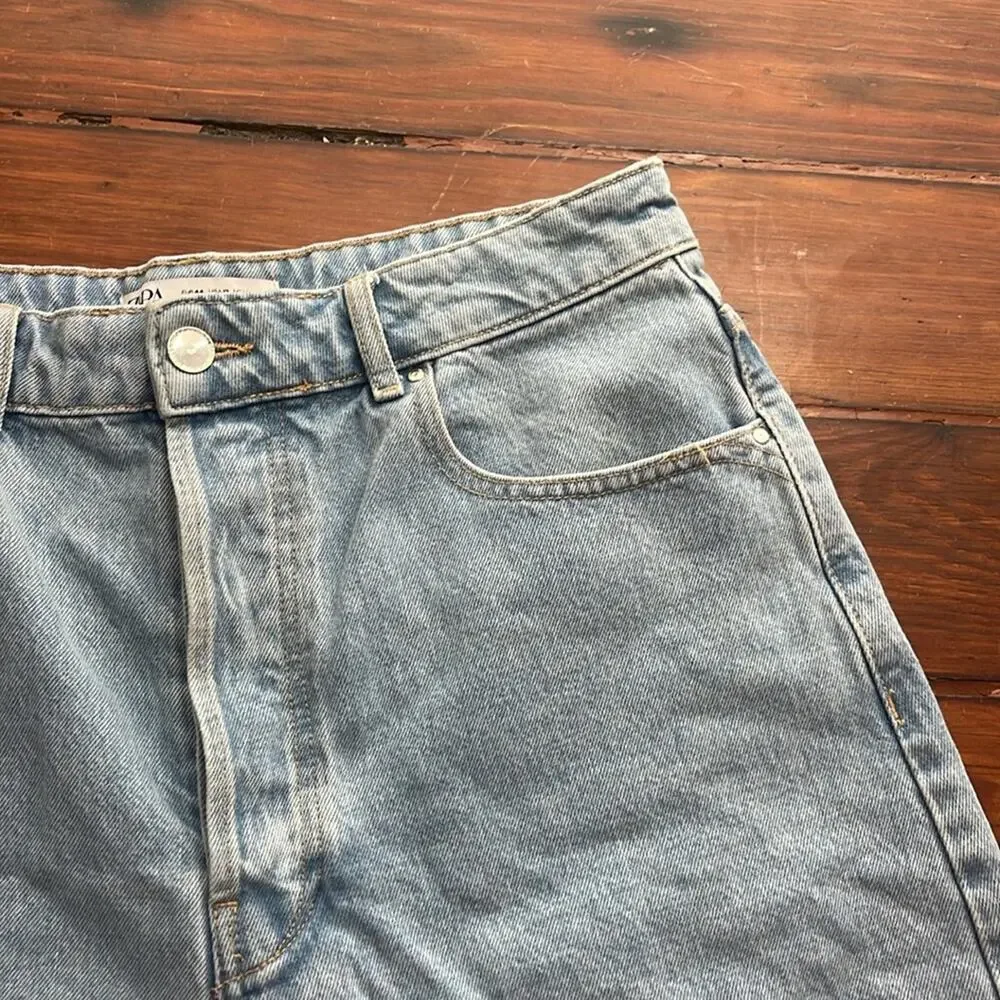 Zara long inseam hi rise button fly denim jean shorts sz 12